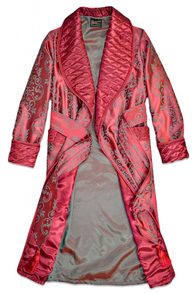 Mens Robe Red Floral Paisley Quilted Housecoat Baturina Homewear