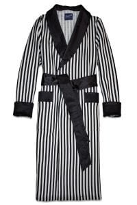 Men's Dressing Gown Black and White Striped Cotton - Image 3