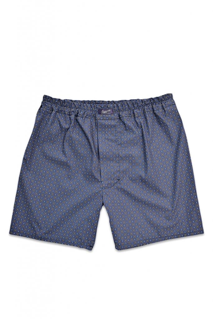 3navy medallion cotton boxers, Dressing Gowns and Pajamas by Baturina Homewear