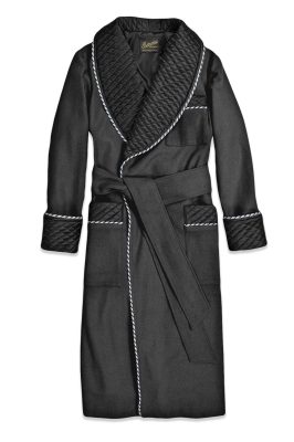 Men Black Wool Dressing Gown Robe Smoking Jacket | Baturina Homewear