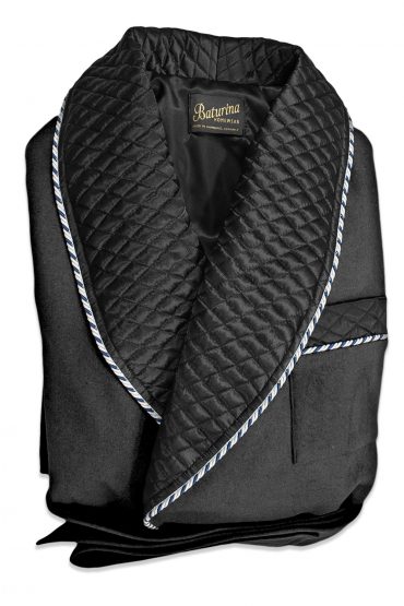 Men Black Wool Dressing Gown Robe Smoking Jacket | Baturina Homewear