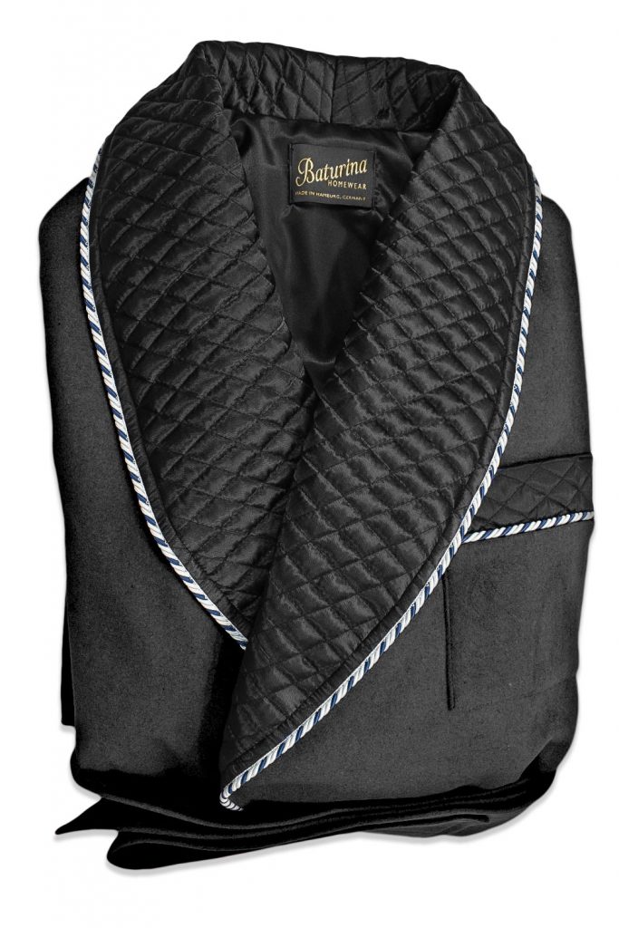 Men Black Wool Dressing Gown Robe Smoking Jacket | Baturina Homewear