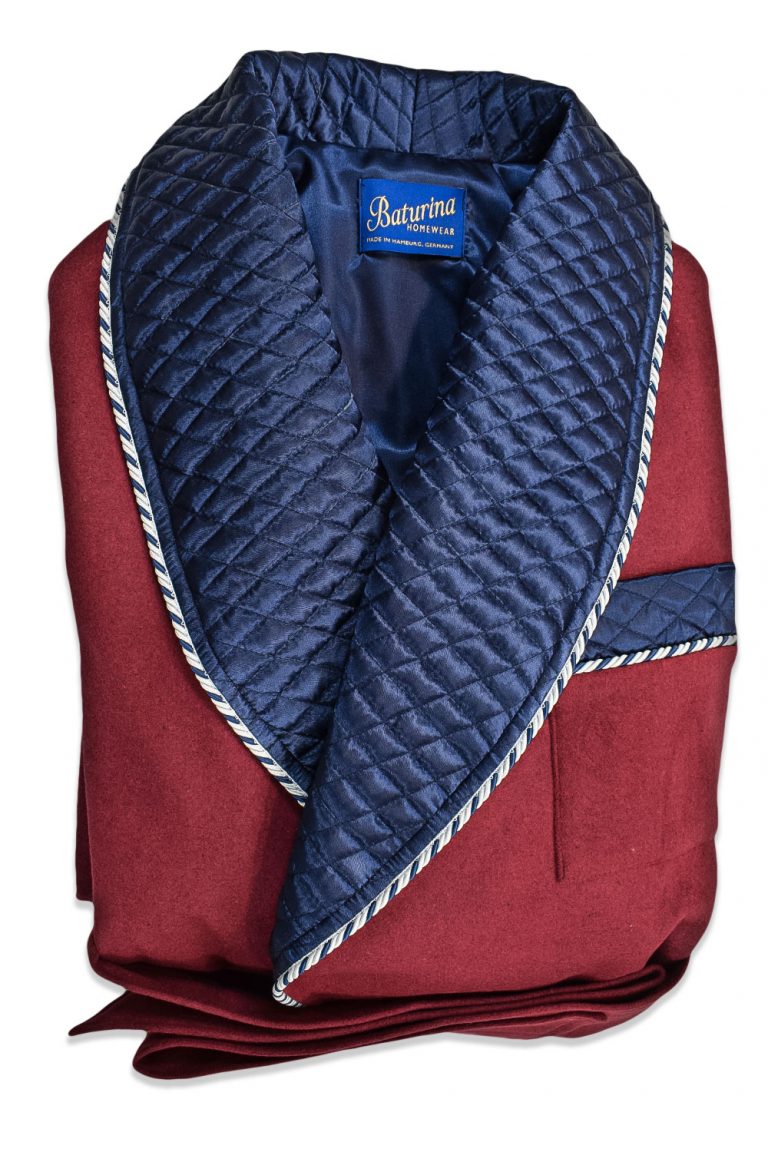 Men's Blue Red Wool Dressing Gown Robe | Baturina Homewear