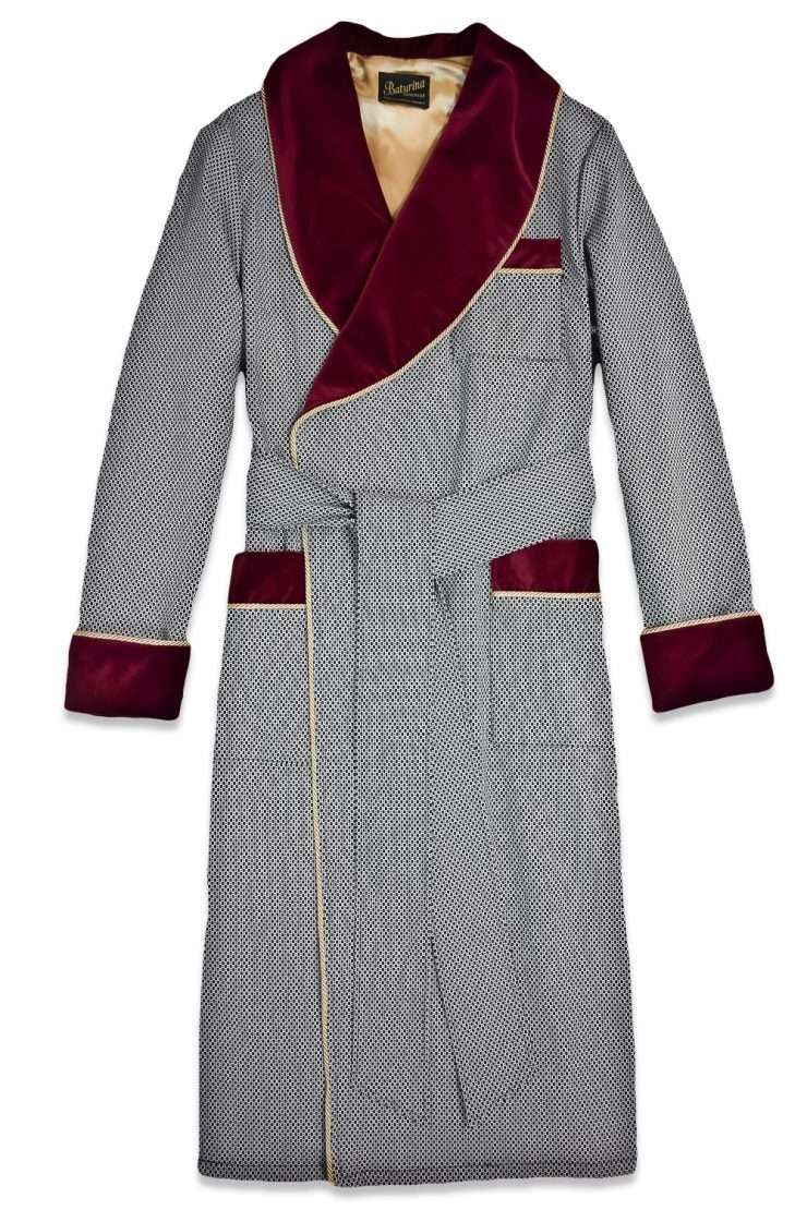 Mens Cotton Dressing Gown Burgundy Housecoat Baturina Homewear