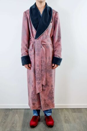 mens velvet dressing gown pink black cotton robe, Dressing Gowns and Pajamas by Baturina Homewear