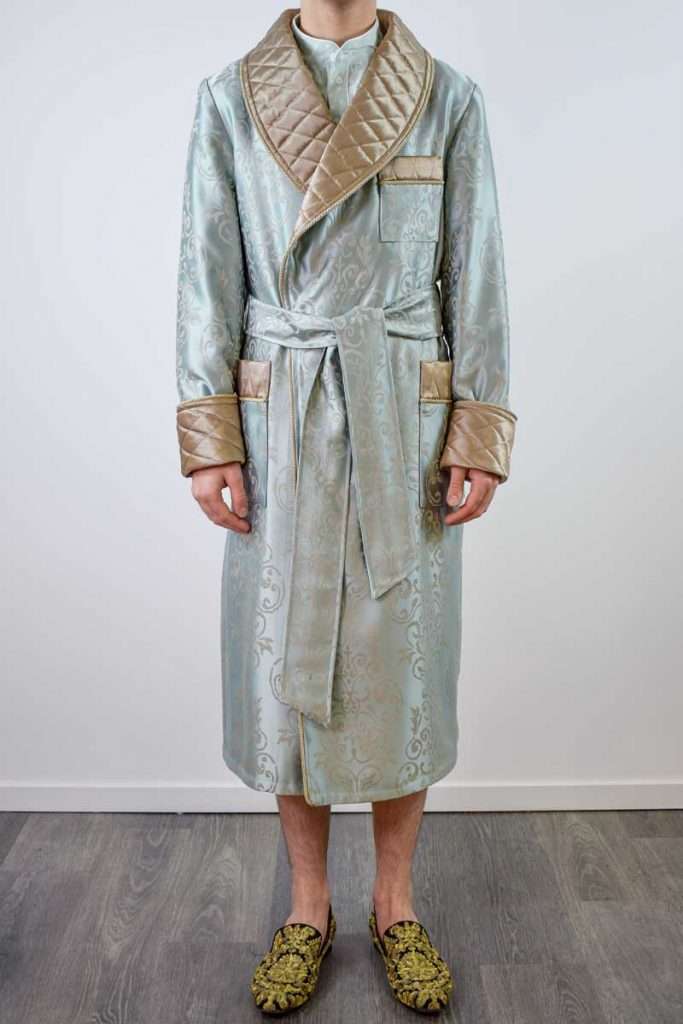 6mint green gold silk dressing gown mens robe, Dressing Gowns and Pajamas by Baturina Homewear