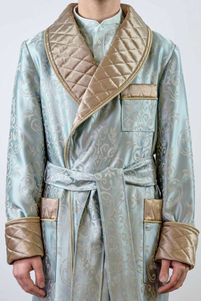 Mens Green Gold Robe Dressing Gown | Baturina Homewear