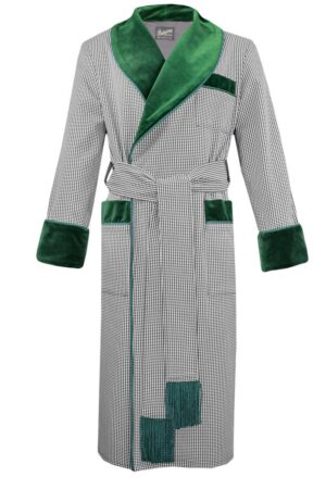 green checkered cotton velvet dressing gown men, Dressing Gowns and Pajamas by Baturina Homewear