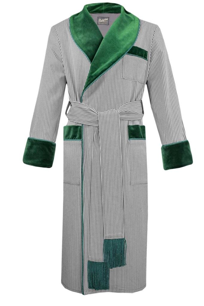 green checkered cotton velvet dressing gown men, Dressing Gowns and Pajamas by Baturina Homewear