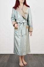 Women's Dressing Gown Mint Green Gold Baroque Vines Quilted with Cord Piping - Image 2