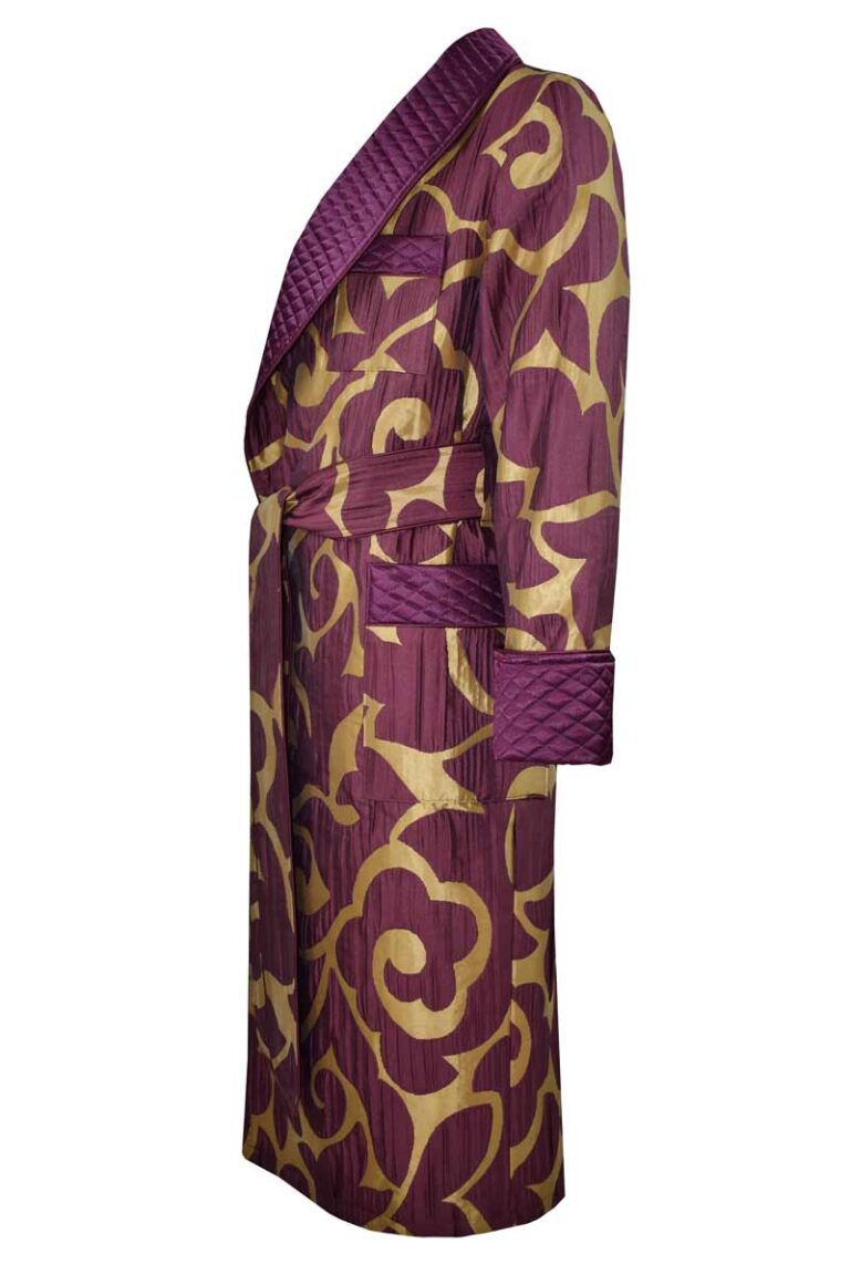 Mens Dressing Gown | Purple Gold Floral Vintage Smoking Robe
