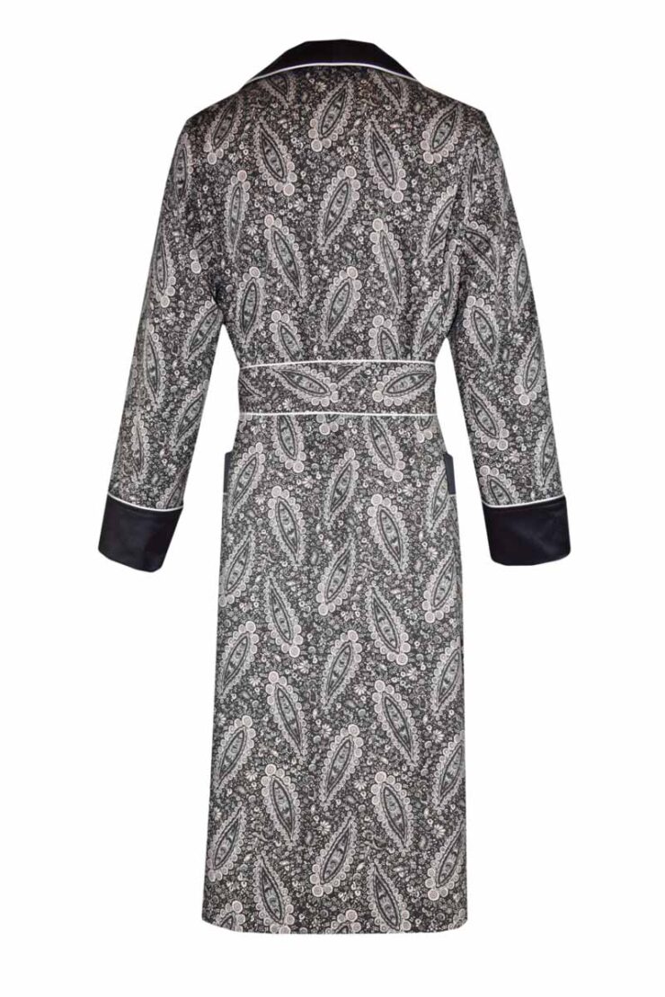 Men's Black And White Paisley Dressing Gown With Orange Lining ...