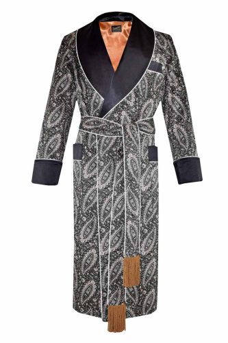 Men's Black And White Paisley Dressing Gown With Orange Lining ...