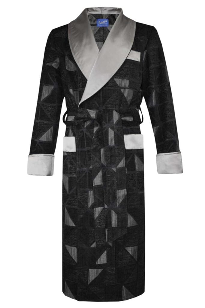 mens black geometric dressing gown robe cotton velvet silk, Dressing Gowns and Pajamas by Baturina Homewear