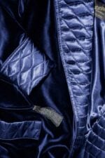 Women's Dressing Gown Navy Cotton Velvet Quilted Satin with Tassels - Image 4