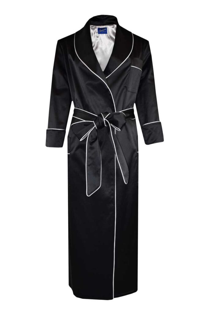 4black satin robe white piping robe dressing gown, Dressing Gowns and Pajamas by Baturina Homewear