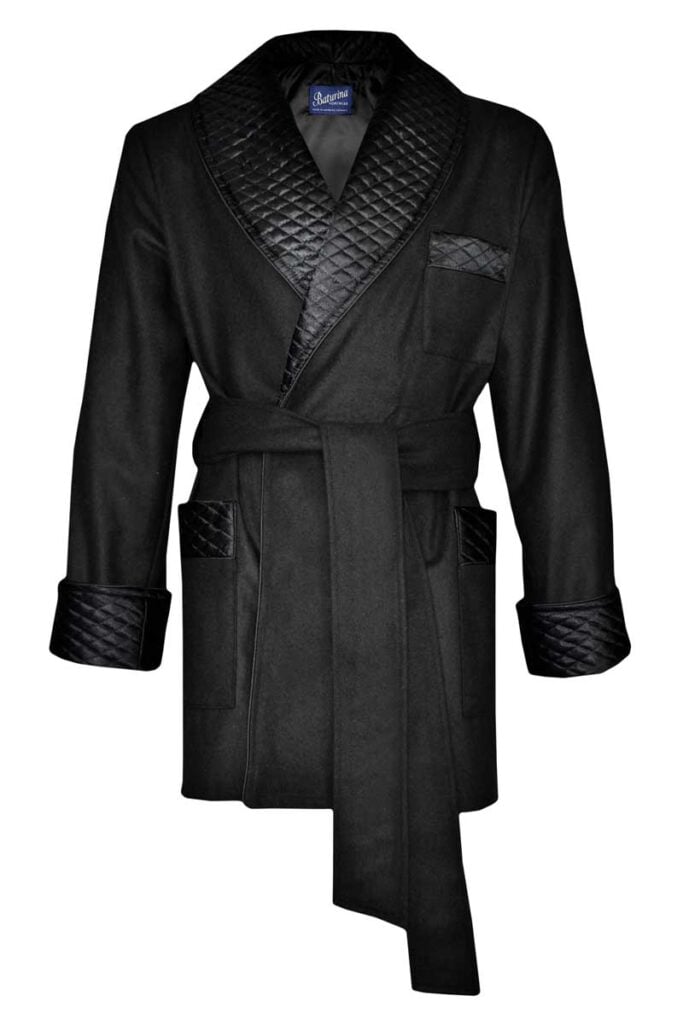 black1 wool smoking jacket quilted silk robe, Dressing Gowns and Pajamas by Baturina Homewear