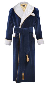 navy white velvet dressing gown robe double color gold, Dressing Gowns and Pajamas by Baturina Homewear