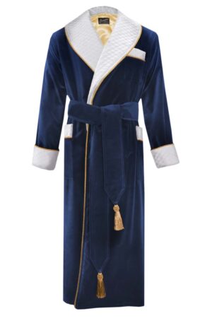 navy white velvet dressing gown robe double color gold, Dressing Gowns and Pajamas by Baturina Homewear
