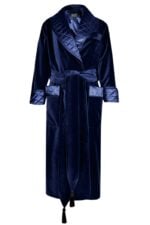 Women's Dressing Gown Navy Cotton Velvet Quilted Satin with Tassels