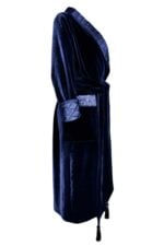 Women's Dressing Gown Navy Cotton Velvet Quilted Satin with Tassels - Image 2