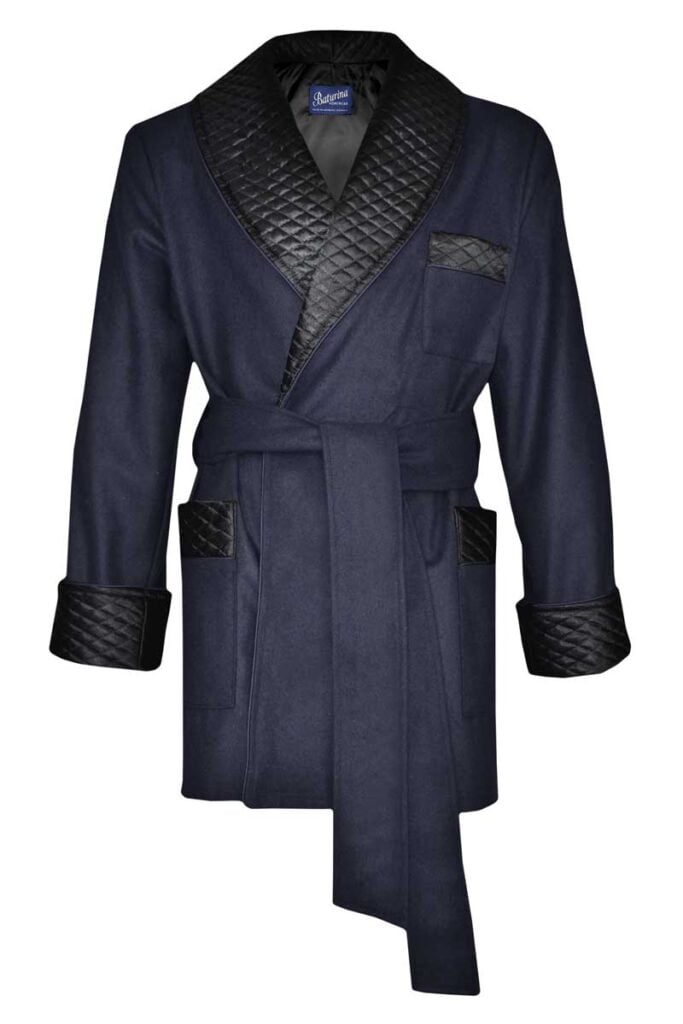navy1 wool smoking jacket quilted silk robe, Dressing Gowns and Pajamas by Baturina Homewear