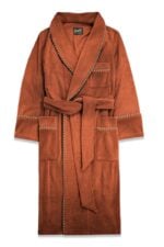 Men's Soft Plush Robe Burnt Orange Fleece with Striped Cord Piping Extra Warm