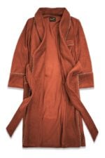 Men's Soft Plush Robe Burnt Orange Fleece with Striped Cord Piping Extra Warm - Image 2