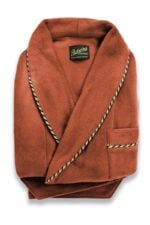 Men's Soft Plush Robe Burnt Orange Fleece with Striped Cord Piping Extra Warm - Image 3