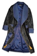 Men's Dressing Gown Black Paisley Navy Blue Quilted - Image 2