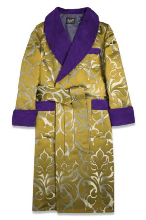 yellow purple blue floral navy velvet shawl collar robe, Dressing Gowns and Pajamas by Baturina Homewear