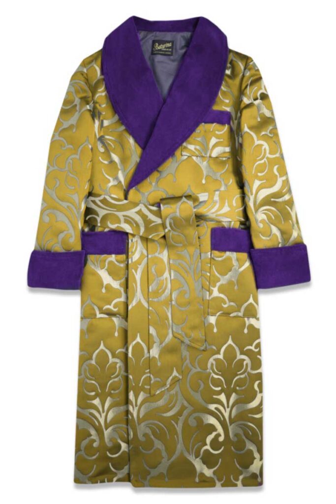 yellow purple blue floral navy velvet shawl collar robe, Dressing Gowns and Pajamas by Baturina Homewear