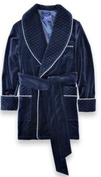 navy smoking jacket cord piping, Dressing Gowns and Pajamas by Baturina Homewear