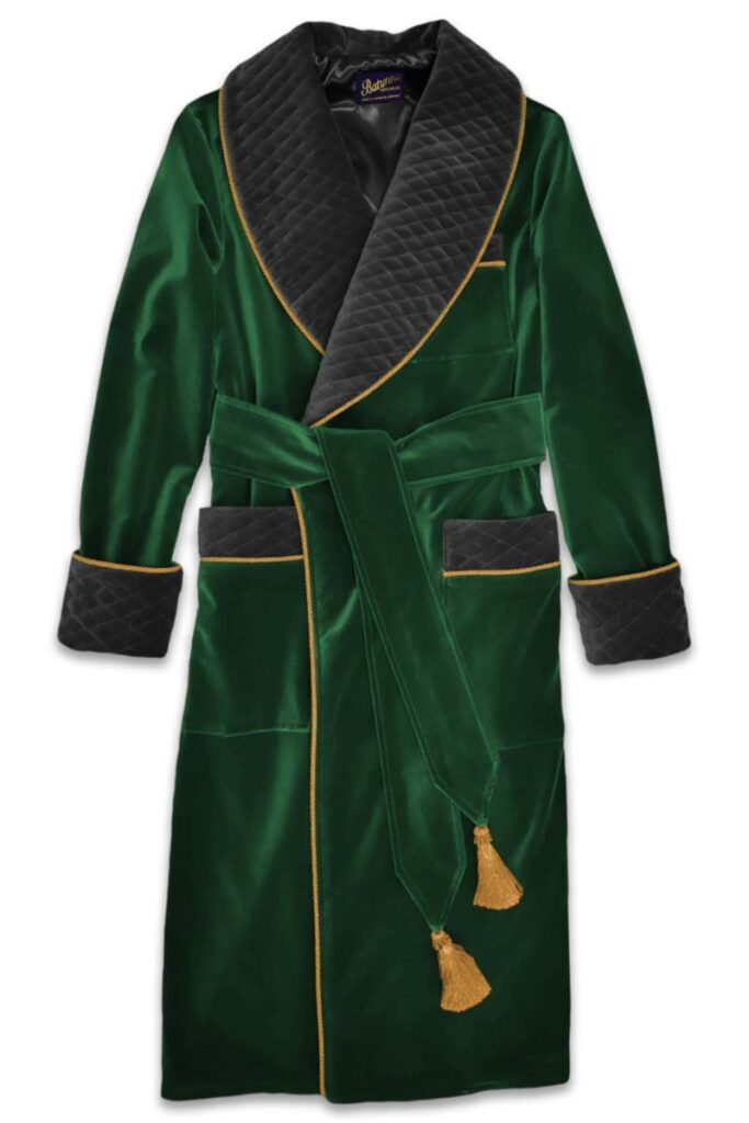 velvet mens dressing gown robe smoking jacket black green 01, Dressing Gowns and Pajamas by Baturina Homewear
