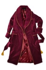 Women's Dressing Gown Burgundy Gold Velvet - Image 2