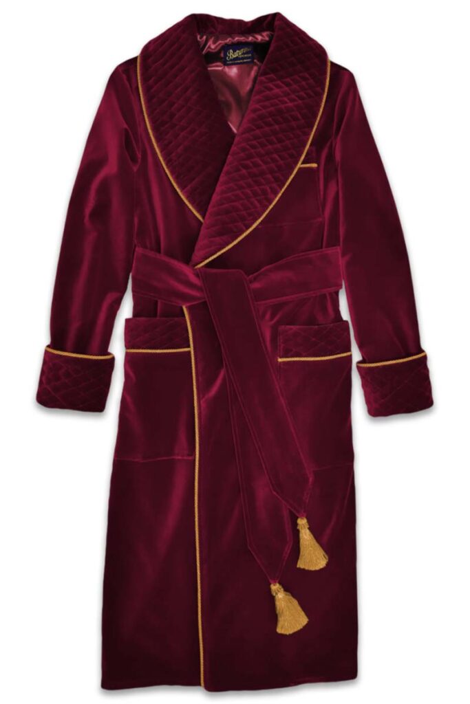 velvet mens dressing gown robe smoking jacket burg gold 04, Dressing Gowns and Pajamas by Baturina Homewear