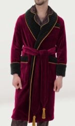 velvet mens dressing gown robe smoking jacket burgundy black 03, Dressing Gowns and Pajamas by Baturina Homewear