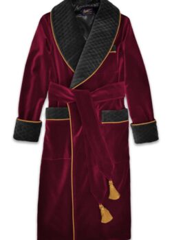 velvet mens dressing gown robe smoking jacket burgundy black 04, Dressing Gowns and Pajamas by Baturina Homewear