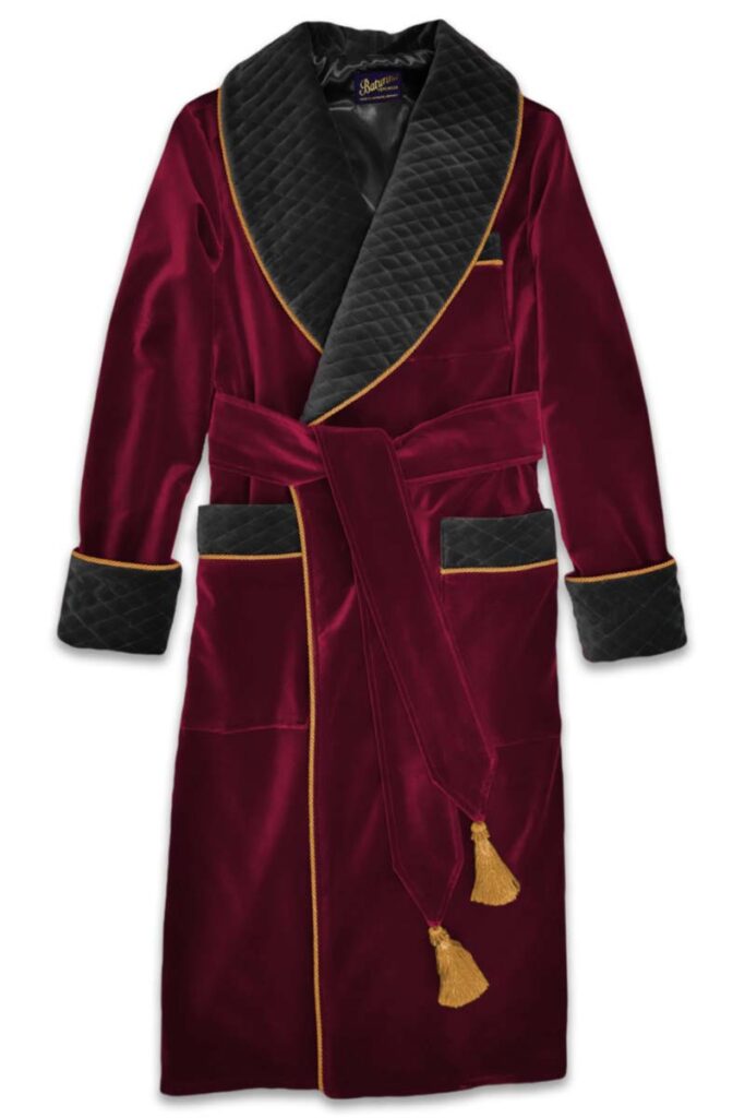 USA Designer Men's Silk Satin Robe – Royal Blue With Burgundy & White Piping – 5 Day Delivery