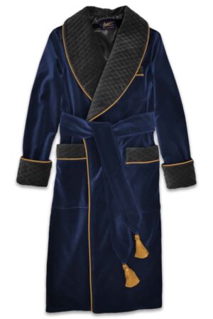 velvet mens dressing gown robe smoking jacket navy black 04, Dressing Gowns and Pajamas by Baturina Homewear