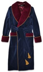 velvet mens dressing gown robe smoking jacket navy burg02, Dressing Gowns and Pajamas by Baturina Homewear