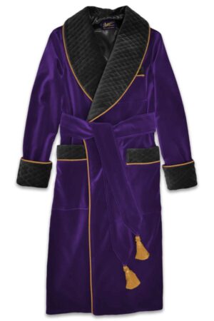 velvet mens dressing gown robe smoking jacket purple black 04, Dressing Gowns and Pajamas by Baturina Homewear