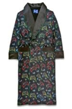 Men's Dressing Gown Gamer Print Cotton Soft Cozy Warm Fleece
