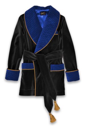 black royal blue smoking jacket velvet robe men, Dressing Gowns and Pajamas by Baturina Homewear