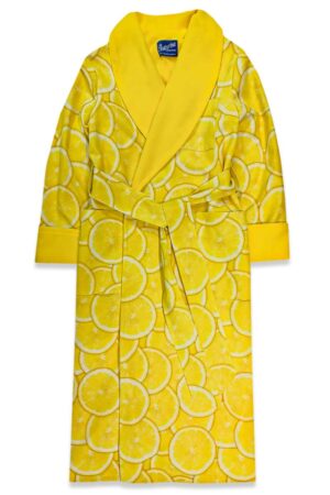 lemon dressing gown yellow fleece robe fun print, Dressing Gowns and Pajamas by Baturina Homewear