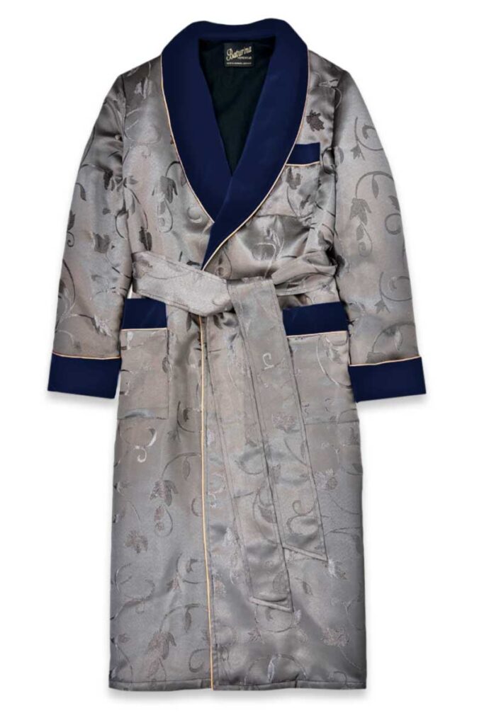 navy 01 silver jacquard robe dressing gown smoking jacket, Dressing Gowns and Pajamas by Baturina Homewear