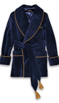 navy gold velvet smoking jacket, Dressing Gowns and Pajamas by Baturina Homewear