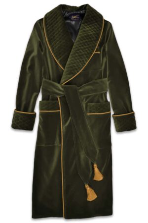 olive quilted velvet robe men, Dressing Gowns and Pajamas by Baturina Homewear