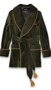 olive smoking jacket velvet robe men, Dressing Gowns and Pajamas by Baturina Homewear