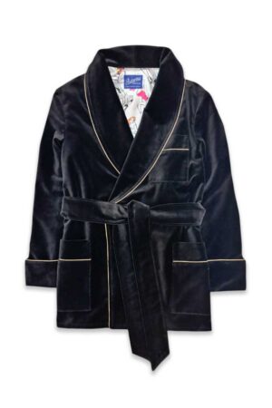 black velvet pinup girl smoking jacket, Dressing Gowns and Pajamas by Baturina Homewear